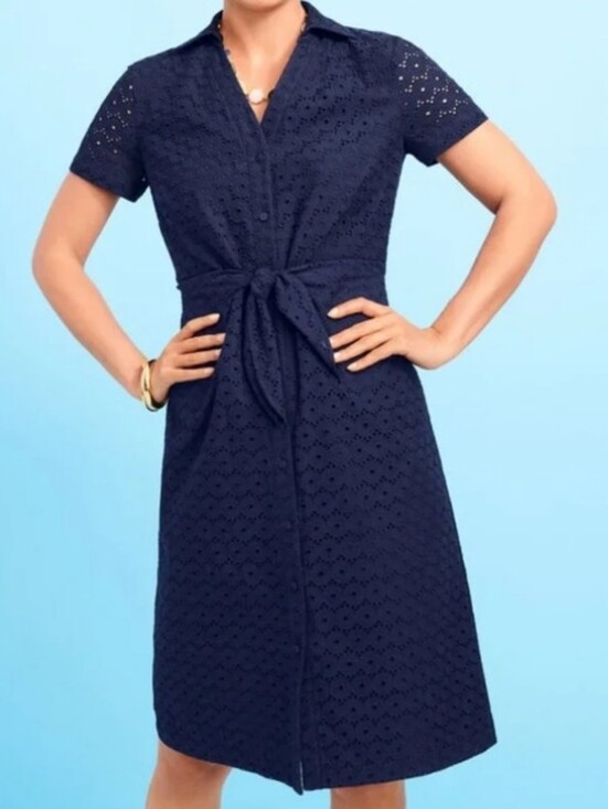 Talbots Dresses & Skirts - Talbots Eyelet Tie-Front Shirtdress Size 10 Navy EUC